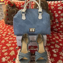 Christian Lacroix Satchel Handbag w/matching Wedge Ankle Strap Heels, Size 6.5M