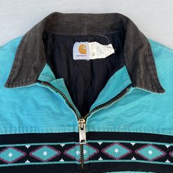 Vtg. 90s Carhartt Southwest Womens Jacket Aztec Teal 2024 Green Thermal Lining Size L