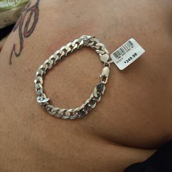 Solid Silver Men's Bracelet SS Curb 9 in Sterling Silver 