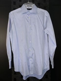 Saks Fifth Avenue Men's Blue Stripe Slim Fit Dress Shirt 15 1/2 32/33