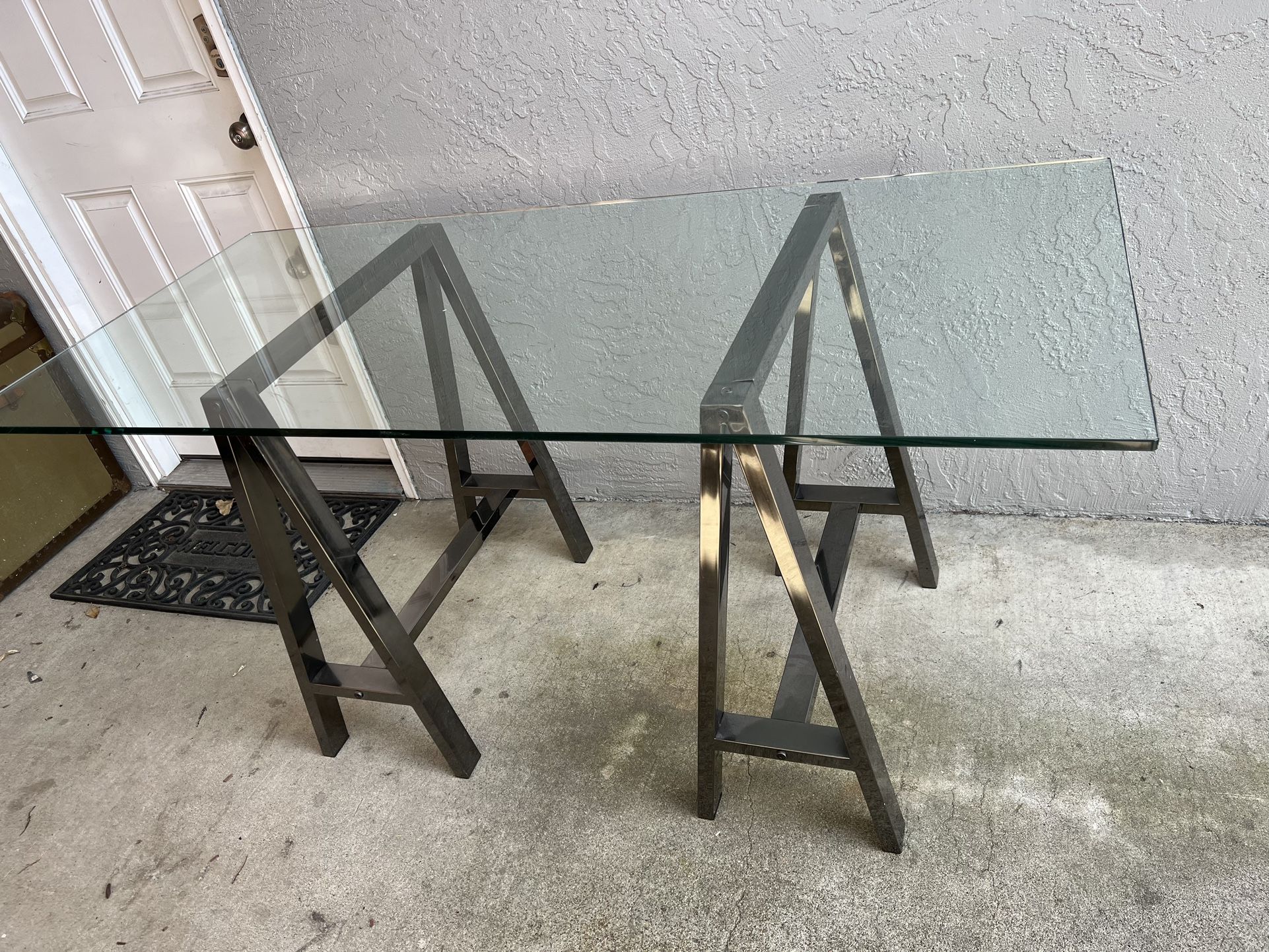 West Elm Cross Base Desk Glass Table 28” x 60”