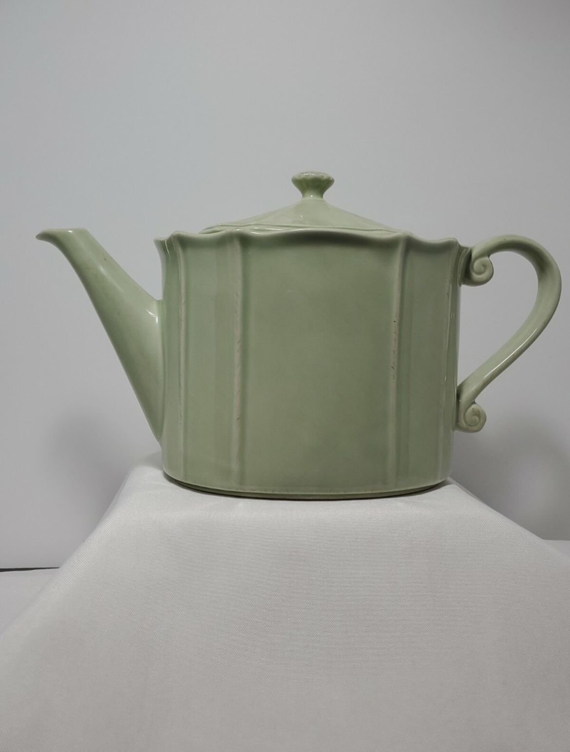 Sur La Table Green Ceramic Teapot Neoclasic Made in Portugal Hand Painted