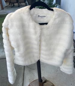 White Faux Fur Cropped Coat (Size Small)