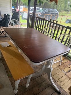 Beautiful 6-Piece Farmhouse Dining Set – Table, 4 Chairs & Bench
