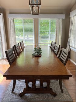 Solid Oak Dining Set (Table + 2 Leaves + 6 Chairs)