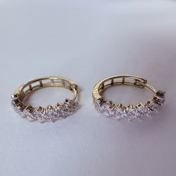 10K Gold & Diamonds Hoop Earrings