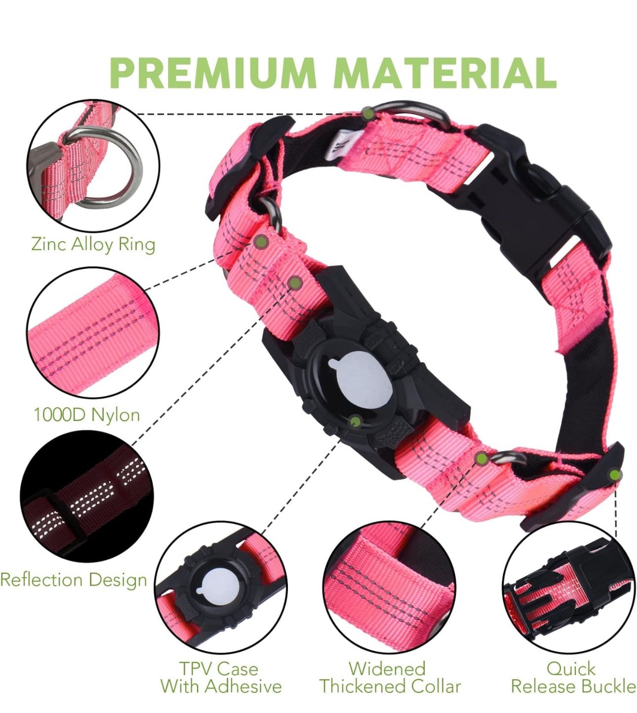 AirTag Dog Collar, Reflective Apple Air Tag Dog Collar, Dog Collar with AirTag Holder Adjustable Nylon Air Tag Accessories Pet Collar for Large Dogs(1