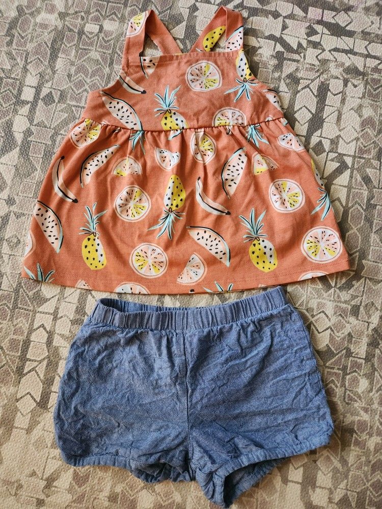 Carter's Girl's 2 Piece 3T Summer Brossback Pineapple Fruit Tank Top and Shorts