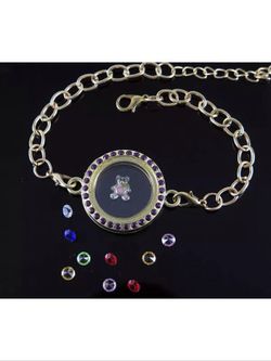 Floating rhinestone bear locket bracelet