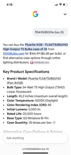 Plusrite 4128 - FL54/T5/850/HO High Output T5 Bulbs case of 25