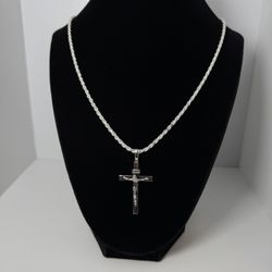 Cadena rope con dije de jesus cruz de plata 925 