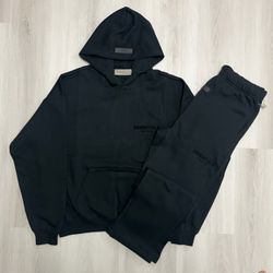 Essentials "Fear Of God" Stretch Limo Black Hoodie & Sweats Set