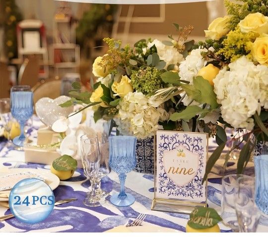 Plastic Wine Glasses,Plastic Goblets Vintage Style Cordial Drinking Glasses for Wedding Reception, Grand Event Party Supplies (24, Blue)