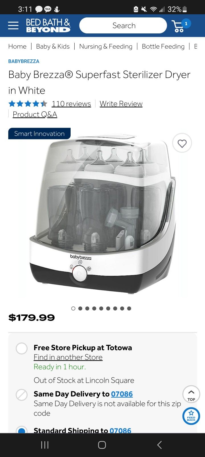 Baby Brezza Superfast Sterilizer Dryer for Sale in Fairview NJ
