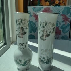 Mid Century Hand Painted Lefton China Vases 
