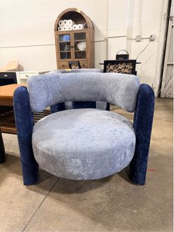 Blue & Grey Chenile Accent Chair