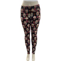 Sugar Skull Roses Floral Day of the Dead Skull Leggings
