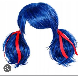 Peruka ponytail blue wig with bangs