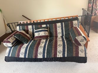 Wooden Futon Sofa Bed with Mattress & Matching Pillows