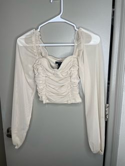 Forever 21 Ruched Mesh sleeve crop top