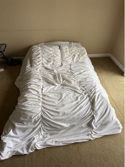 Queen-Sized White Ruched Comforter Set