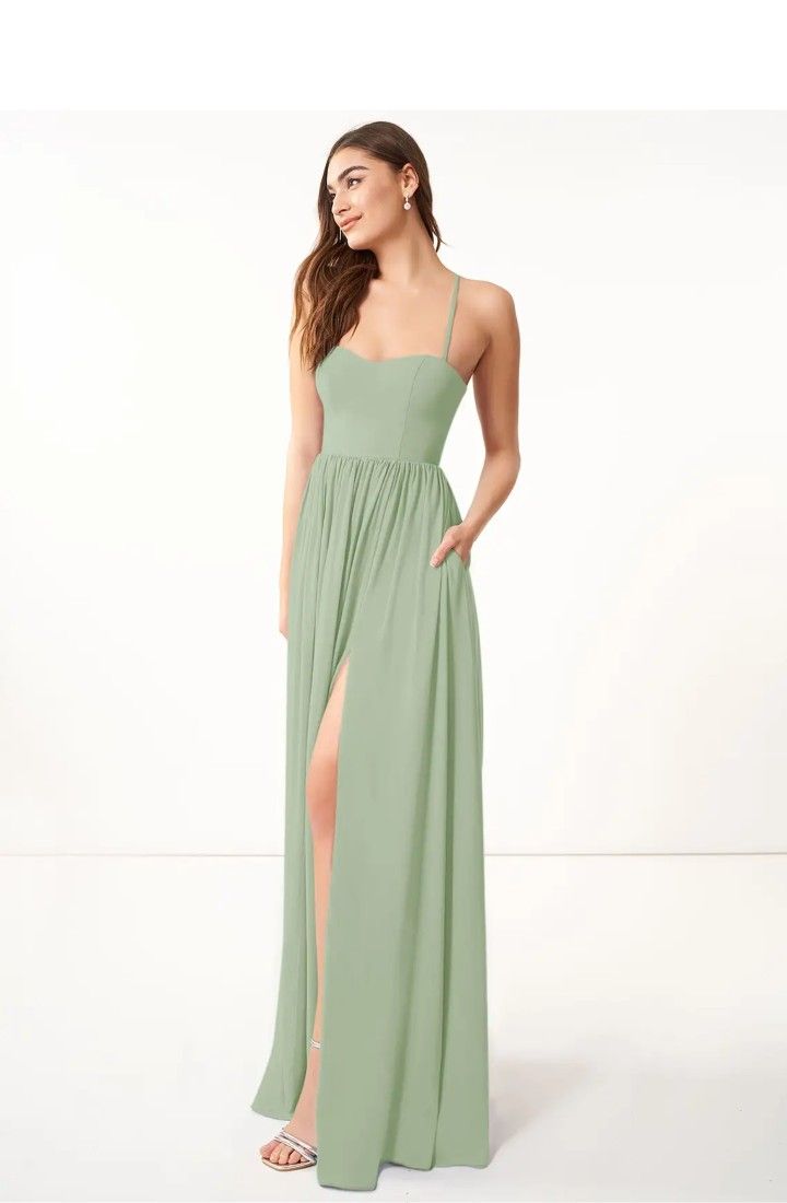 AZAZIE MARILYSSA FORMAL DRESS ~ DUSTY SAGE ~ SIZE A6 WORN ONCE. DRY CLEANED