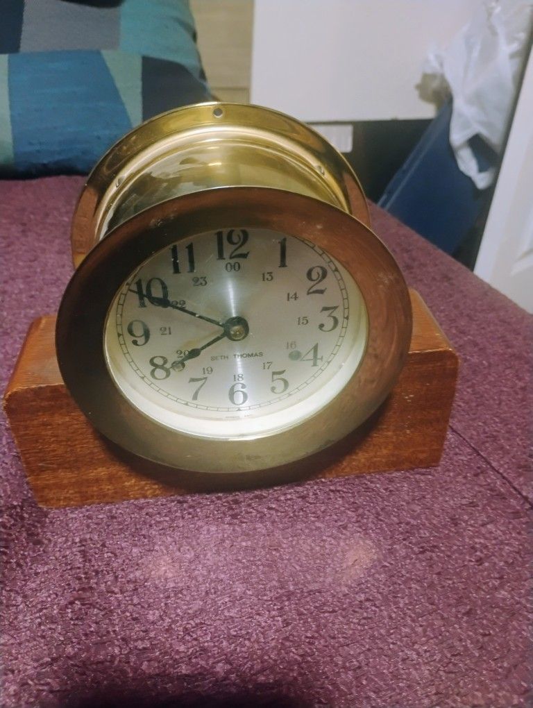 Vintage Seth Thomas Corsair Brass Ship's Bell Strike Clock