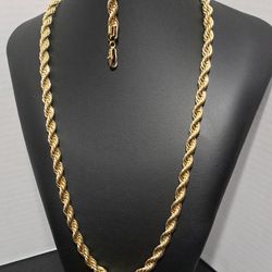 14k 8mm 24inch Gold Plated Rope And 8inch Bracelet New Never Worn