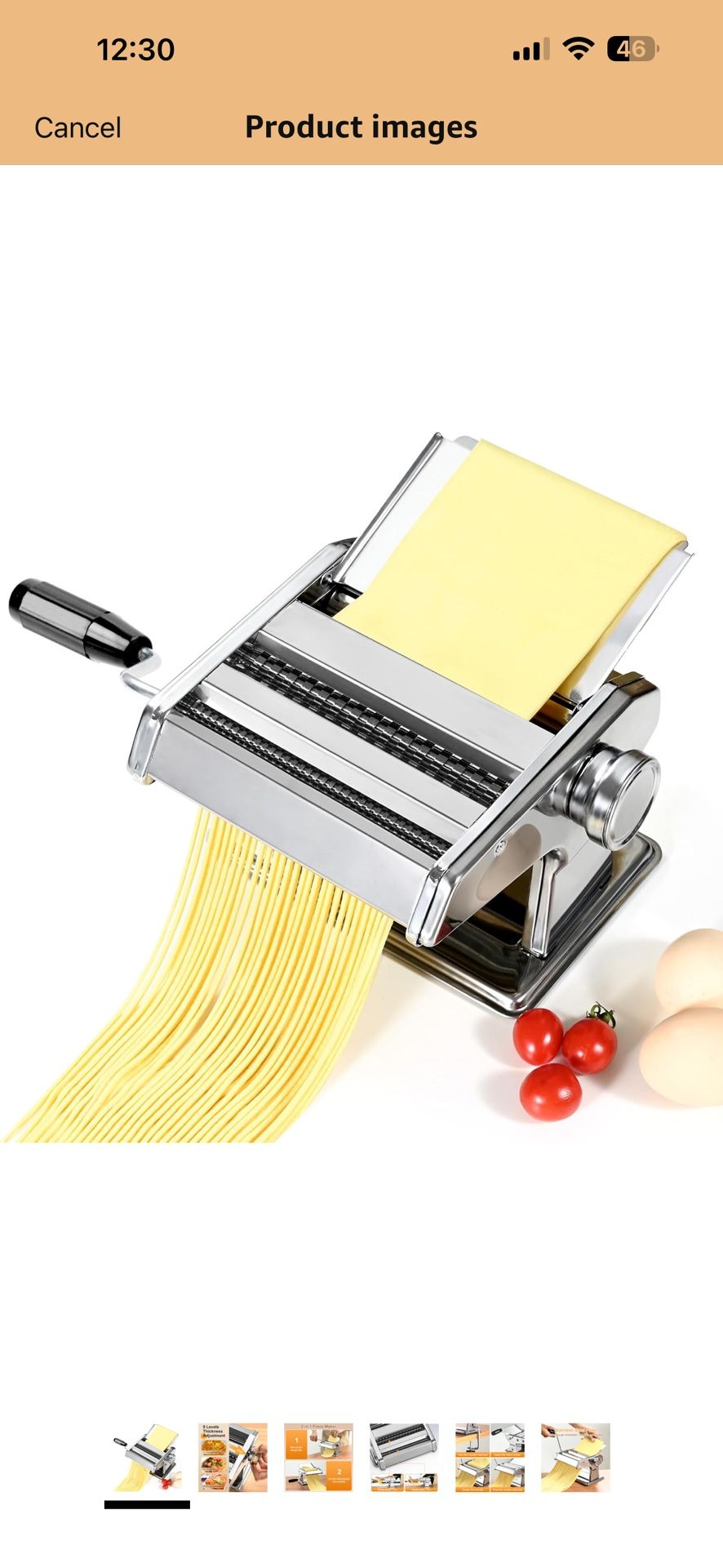 Manual Pasta Maker Machine, 9 Adjustable Thickness Settings, Roller and Cutter for Spaghetti, Fettuccine, Lasagna C.