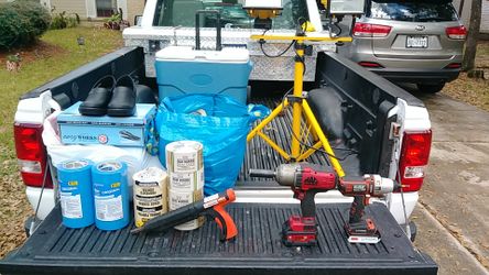 I have all these items for sale the shoes are 8 and 1/2 the impact wrench is 1/2 inch Drive and you know the tape the blue tape goes for $25 a pack 06