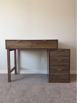 Reversible Walnut Desk with 5 Drawers