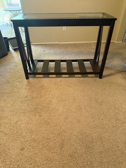 Dark Wood Console Table with Glass Top