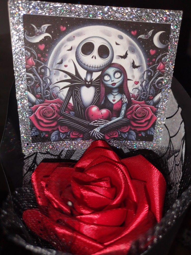 Jack And Sally Themed Halloween Single Red Eternal Rose
