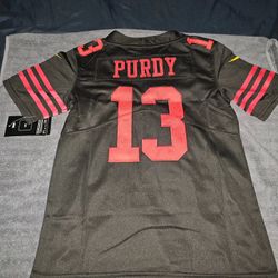 49ers Youth/woman purdy black Jerseys $50ea Firm s m LG xl