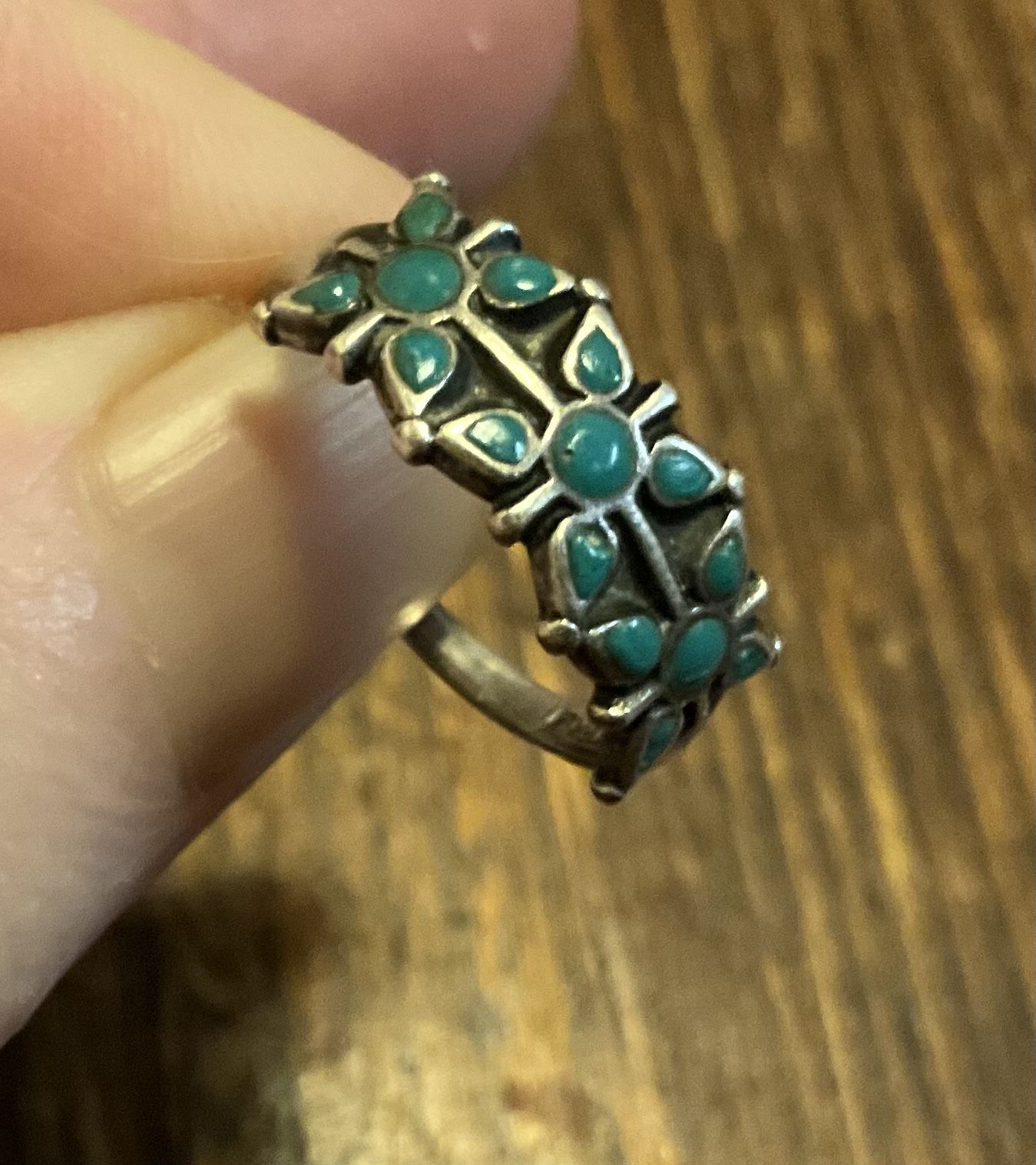 Zuni Sterling, Turquoise, Ring, Signed By The Artist Size 5