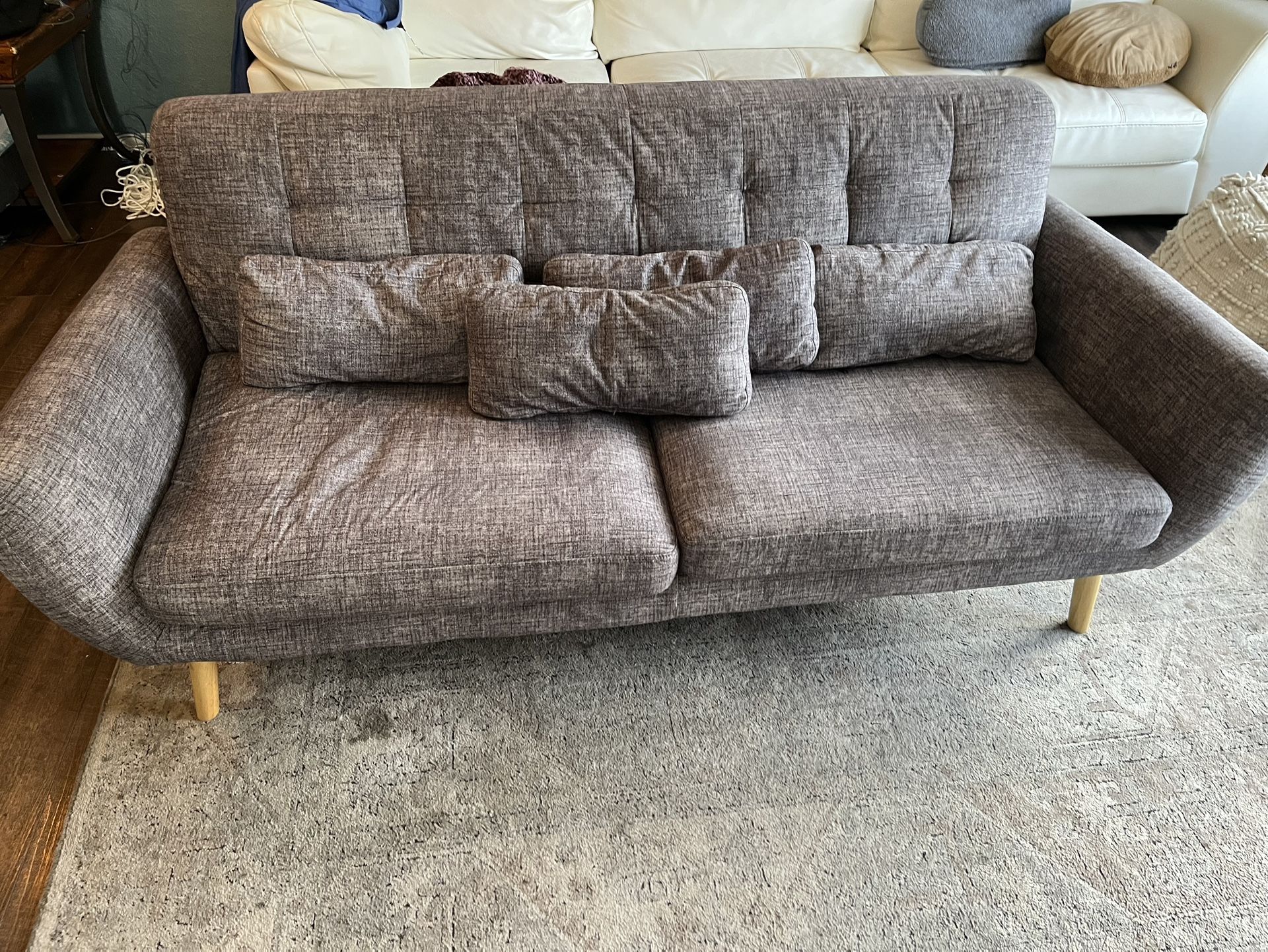 Grey N Cream Couch W 4 Small Pillows