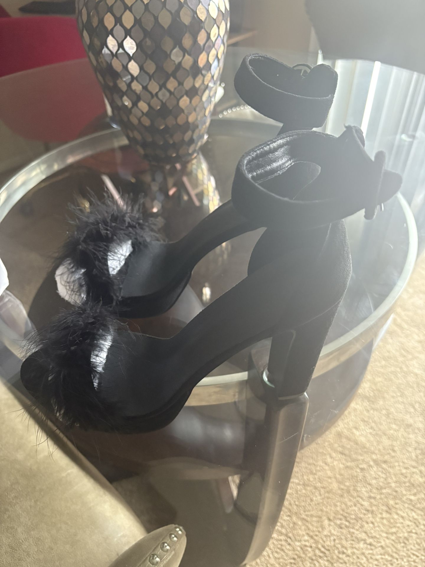 Peep toe Heel Suede Sandals With Fur