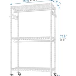 Medium Rolling Clothes Rack Heavy Duty Clothing Rack for Hanging Clothes 