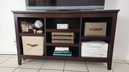 Dark Brown Wood TV Stand with Open Shelves