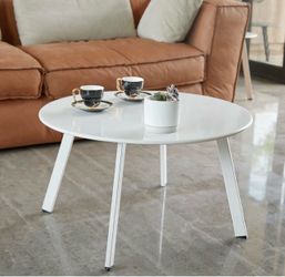 Round White Coffee Table with Metal Legs