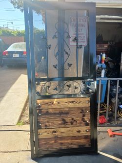 Metal Security Door With Wood Accent