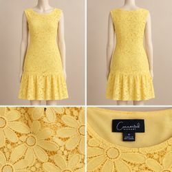 Connected Apparel Yellow Lace Dress Size 6