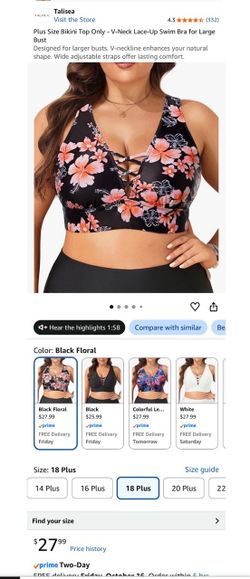 Talisea Plus Size Bikini Top Black Floral