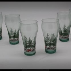 Vintage Libbey Glass Coca Cola Christmas Flat Tumblers Set Of 
