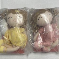 Cute Plush Angel Rag Dolls Set of 2 Pink & Yellow Giftable Soft Dolls - New