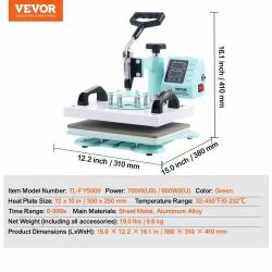 211# Heat Press, 12 x 10inch Heat Press Machine, 360° Swing Away T-Shirt Pressing Machine, Fast and Even Heating, Digital Precise Control, Heat Transf