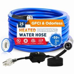 25FT Heated Drinking Water Hose, -50°F-46°C Heated Water Hose for RV with Leakage Protection for 5/8" Inner, Self-Regulating Hose Water Heater with 3/