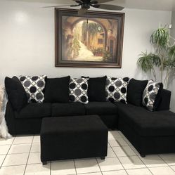 Black Sectional With Designed Pillows ‼️take It Home With $39 Easy Approval ‼️