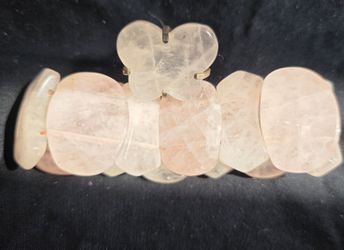 Rose Quartz Bracelet And Butterfly Ring Set