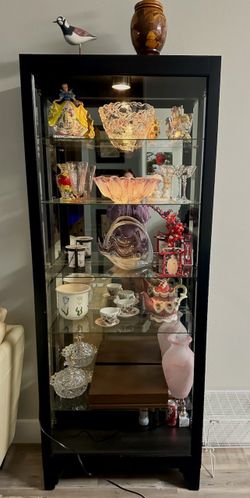 Home Meridian Curio Cabinet - Chocolate Cherry - Halogen Lighting - Like New